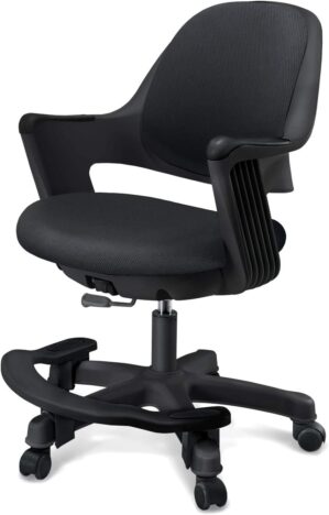 Ergonomic Kids Desk Chair with Footrest, Height Adjustable Seat, Comfortable Cushion Study Computer Task Chair, Smooth Rolling Wheels for Student and Children, Piano Black