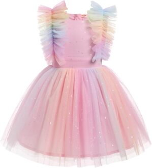 Kids Girls Confetti Birthday Princess Dress Ruffle Sleeve Boho Cake Smash Photo Shoot Outfit 3-10T