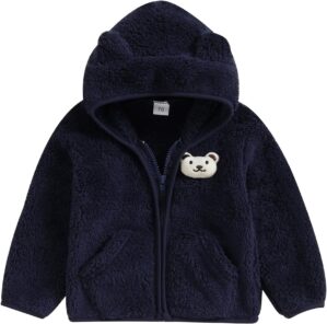 Meiweileya Baby Girl Boy Fleece Zip Up Hoodie Bear Ears Fuzzy Jacket Hooded Teddy Coat Winter Shacket Warm Outwear Cardigan