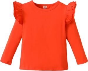 LYSMuch Toddler Baby Girls Long Sleeve Ruffle T Shirt Kids Casual Plain Solid Top Blouse T-Shirt Undershirt
