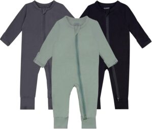 GUISBY Baby Pajamas with Mitten Cuffs – 3Pcs Girls Boys 2 Way Zipper Long Sleeve Rayon Sleepers