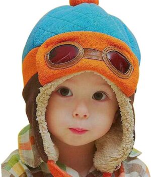 Crochet Earflap Pilot Hats Rabbit Ears Beanie Cap Winter Warm Knit Caps for Toddlers Baby Girls and Boys