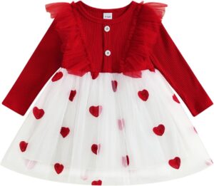 Toddler Baby Girl Outfits Knitted Ruffle Long Sleeve Dress Heart Tulle Tutu Skirt Dresses Spring Fall Clothes
