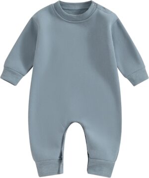 Newborn Baby Boy Girl Fleece Romper Jumpsuit Solid Color Long Sleeve Thick Sweater Onesie Warm Winter Outfit Clothes