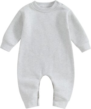 Newborn Baby Boy Girl Fleece Romper Jumpsuit Solid Color Long Sleeve Thick Sweater Onesie Warm Winter Outfit Clothes