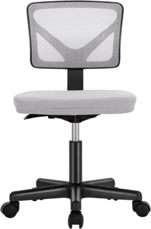 Sweetcrispy Office Computer Desk Chair, Ergonomic Low-Back Mesh Rolling Work Swivel Chairs with Wheels, Armless Comfortable Seat Lumbar Support for Home, Bedroom, Study, Student, Adults, Grey