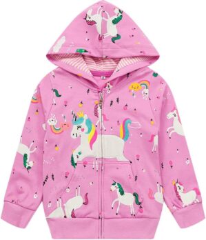 Popshion Toddler Girls Fleece Jackets Cotton Unicorn Hoodie Sweatshirt Fall Winter Zipper Coat Warm Hooded Sweater 2t-7t