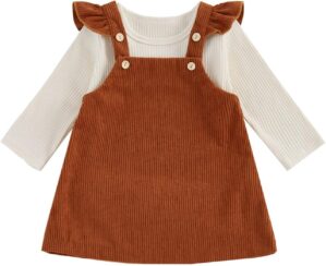 fhutpw Baby Girl 2 Piece Outfits Corduroy Skirt + Ribbed Knit Long Sleeves Top 3 6 12 18 Months Clothes Fall Winter Suits