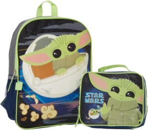 RALME Star Wars Mandalorian Baby Yoda Backpack with Lunch Box Set for Boys and Girls, Value Bundle