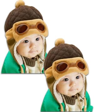 Crochet Earflap Pilot Hats Rabbit Ears Beanie Cap Winter Warm Knit Caps for Toddlers Baby Girls and Boys