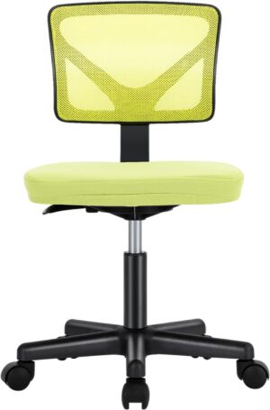 Sweetcrispy Office Computer Desk Chair, Ergonomic Low-Back Mesh Rolling Work Swivel Chairs with Wheels, Armless Comfortable Seat Lumbar Support for Home, Bedroom, Study, Student, Adults, Green