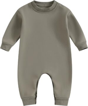 Newborn Baby Boy Girl Fleece Romper Jumpsuit Solid Color Long Sleeve Thick Sweater Onesie Warm Winter Outfit Clothes