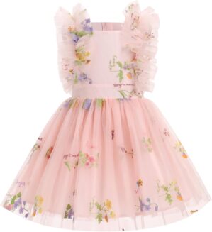 Kids Girls Confetti Birthday Princess Dress Ruffle Sleeve Boho Cake Smash Photo Shoot Outfit 3-10T