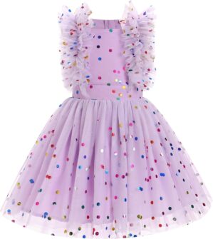Kids Girls Confetti Birthday Princess Dress Ruffle Sleeve Boho Cake Smash Photo Shoot Outfit 3-10T