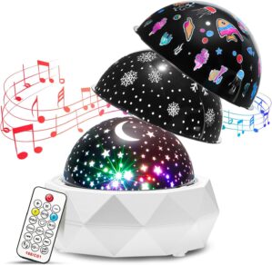 PIKOY Night Light Kids Projector+12 Lullabies, 8 Colors+3 Films+360° Kids Night Light Projector Kids Room, Remote+AUTO Timer Star Projector Kids Night Light Projector Kids & Babies Gifts (T02)