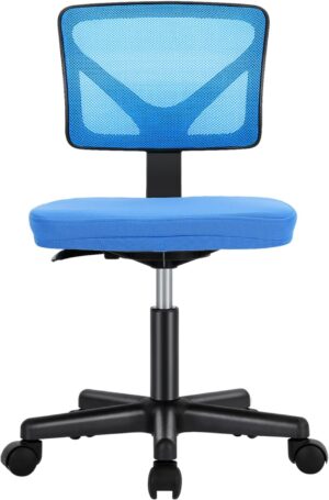 Sweetcrispy Office Computer Desk Chair, Ergonomic Low-Back Mesh Rolling Work Swivel Chairs with Wheels, Armless Comfortable Seat Lumbar Support for Home, Bedroom, Study, Student, Adults, Blue