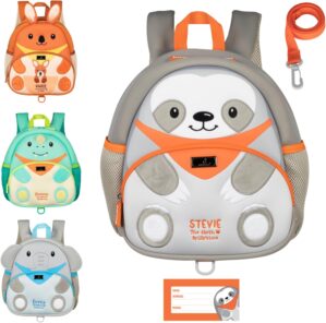 BabbleRoo Toddler Backpack, Kids Backpack – Light & Comfortable, Water Resistant Neoprene, Backpack Leash for Toddlers 1-3, Reflective Strips for Visibility, Animal Backpack, Stevie the Sloth