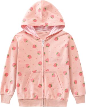 Little Hand Girls Unicorn Hoodies Zip Up Kids Strawberry Jackets Long Sleeve Toddler Dinosaur Sweatshirt Clothes 2-7 Years