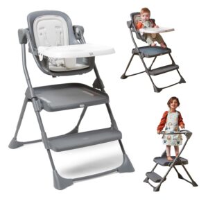 The First Years Convertible Baby High Chair and Toddler Step Stool – Foldable Grow with Me High Chair and Toddler Kitchen Stool Helper – Adjustable and Easy to Clean