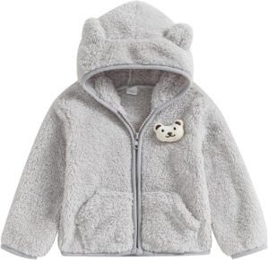 Meiweileya Baby Girl Boy Fleece Zip Up Hoodie Bear Ears Fuzzy Jacket Hooded Teddy Coat Winter Shacket Warm Outwear Cardigan