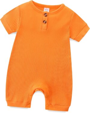 Infant Romper Solid Color One Piece Onesie Short Sleeve Summer Clothes for 0~12M Baby