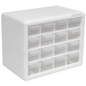 Akro-Mils 16-Drawer Plastic Drawer Storage Cabinet for Garage Organization, Beads, Makeup Organizer, Building Bricks Storage, Teacher Toolbox, 10-1/2-Inch W x 6-1/2-Inch D x 8-1/2-Inch H, 10116 White