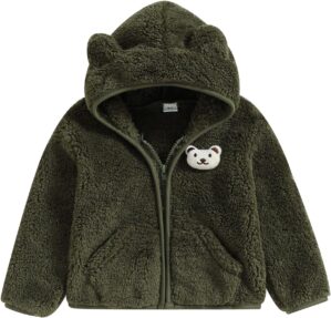 Meiweileya Baby Girl Boy Fleece Zip Up Hoodie Bear Ears Fuzzy Jacket Hooded Teddy Coat Winter Shacket Warm Outwear Cardigan