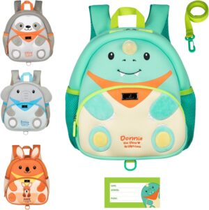 BabbleRoo Toddler Backpack, Kids Backpack – Light & Comfortable, Water Resistant Neoprene, Backpack Leash for Toddlers 1-3, Reflective Strips for Visibility, Animal Backpack, Donnie the Dino
