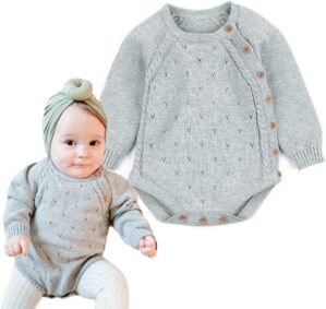 Simplee kids Baby Boys’ Girls’ Knitted Romper Jumpsuit Long Sleeve Onesie Bodysuits One Piece Outfits Sweater