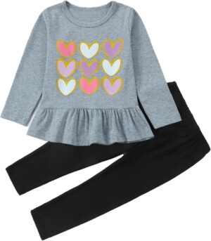 Toddler Girl Outfits Long Sleeve Valentines Heart Print T-Shirt Dress and Leggings Toddler Girl Fall Winter Clothes