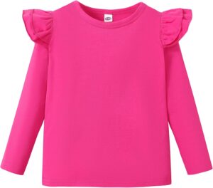 LYSMuch Toddler Baby Girls Long Sleeve Ruffle T Shirt Kids Casual Plain Solid Top Blouse T-Shirt Undershirt
