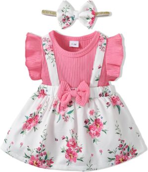 Newborn Baby Girl Clothes Infant Dress Outfit Summer Romper Jumpsuit Headband Overall Skirt Clothing Set