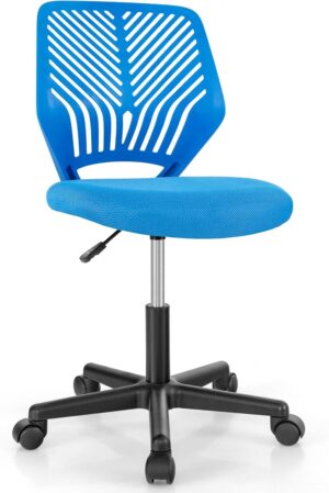 Giantex Kids Desk Chair, Armless Kids Computer Chair with Lumbar Support, Mesh Adjustable Swivel Study Chair with Wheels, Small Office Chair for Girls Boys Teen in Bedroom School (Blue)