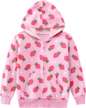 Little Hand Girls Unicorn Hoodies Zip Up Kids Strawberry Jackets Long Sleeve Toddler Dinosaur Sweatshirt Clothes 2-7 Years
