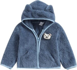 Meiweileya Baby Girl Boy Fleece Zip Up Hoodie Bear Ears Fuzzy Jacket Hooded Teddy Coat Winter Shacket Warm Outwear Cardigan