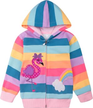Popshion Toddler Girls Fleece Jackets Cotton Unicorn Hoodie Sweatshirt Fall Winter Zipper Coat Warm Hooded Sweater 2t-7t