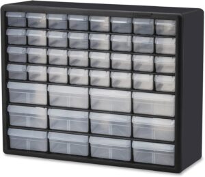 Akro-Mils 44-Drawer Plastic Drawer Storage Cabinet for Garage Organization, Bead Organizer, Building Bricks Storage, Teacher Toolbox, Makeup Organizer, 20-Inch W x 6-Inch D x 16-Inch H, 10144 Black