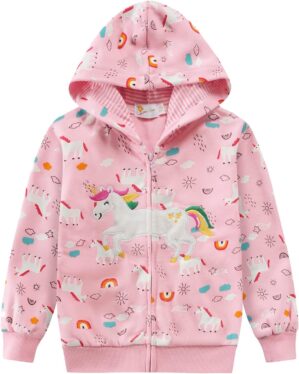Little Hand Girls Unicorn Hoodies Zip Up Kids Strawberry Jackets Long Sleeve Toddler Dinosaur Sweatshirt Clothes 2-7 Years