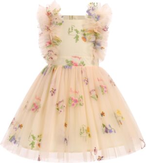 Kids Girls Confetti Birthday Princess Dress Ruffle Sleeve Boho Cake Smash Photo Shoot Outfit 3-10T