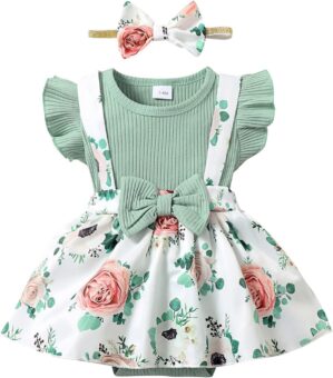 Newborn Baby Girl Clothes Infant Dress Outfit Summer Romper Jumpsuit Headband Overall Skirt Clothing Set