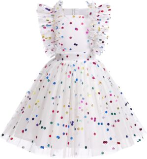 Kids Girls Confetti Birthday Princess Dress Ruffle Sleeve Boho Cake Smash Photo Shoot Outfit 3-10T