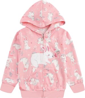 Popshion Toddler Girls Fleece Jackets Cotton Unicorn Hoodie Sweatshirt Fall Winter Zipper Coat Warm Hooded Sweater 2t-7t