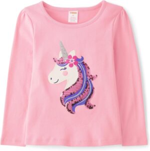 Gymboree Girls’ and Toddler Embroidered Graphic Long Sleeve T-Shirts