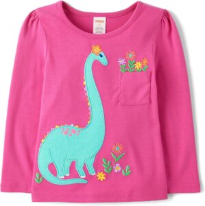 Gymboree Girls’ and Toddler Embroidered Graphic Long Sleeve T-Shirts