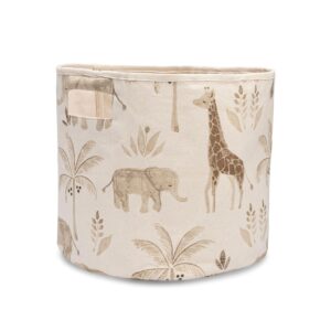 Crane Baby Fabric Round Nursery Storage Basket, Toy Storage, Safari Animal, 13″x12″, Toy Basket, Baby Storage Organizer, Toy Organizers and Storage Bins, Baby Organizers and Storage, Toy Bins