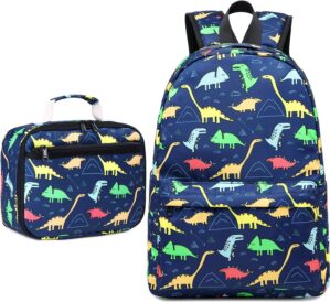 CAMTOP Backpack for Kids, Boys Preschool Backpack with Lunch Box Toddler Kindergarten School Bookbag Set (4-7Years,Dino-Navy Blue, 15/”(L)x11.8/”(H)*5.1/”(W))