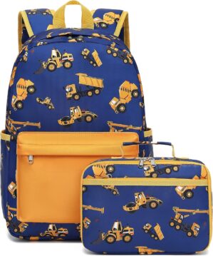 CAMTOP Backpack for Kids, Boys Preschool Backpack with Lunch Box Toddler Kindergarten Construction School Bookbag Set