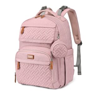 BabbleRoo Diaper Bag Backpack, Travel Backpack with Changing Pad, Pacifier Case & Stroller Straps, Multifunction, Waterproof, Unisex – Pink