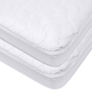 American Baby Company 2 Pack Waterproof Fitted Crib and Toddler Mattress Protector, Quilted and Noiseless Crib & Toddler Mattress Pad Cover, White, 52″x28″x9″