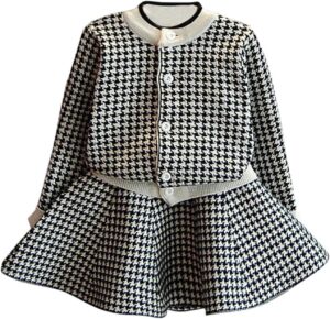 CM C&M WODRO Girls Dress Autumn Winter Toddler Kids Plaid Knitted Sweater Dress Set Baby Girls Coat Tops+Skirt Set